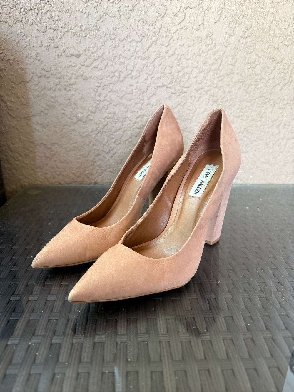 Steve Madden Nude Pointed Toe Block Heel Pumps
